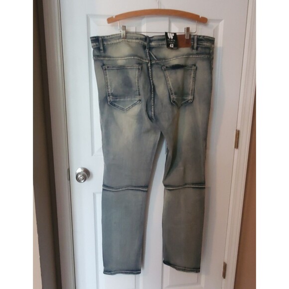 Waimea Mens Moto Jeans Size 42 Skinny Fit Light Blue Denim Wash Distressed Look - Picture 3 of 12